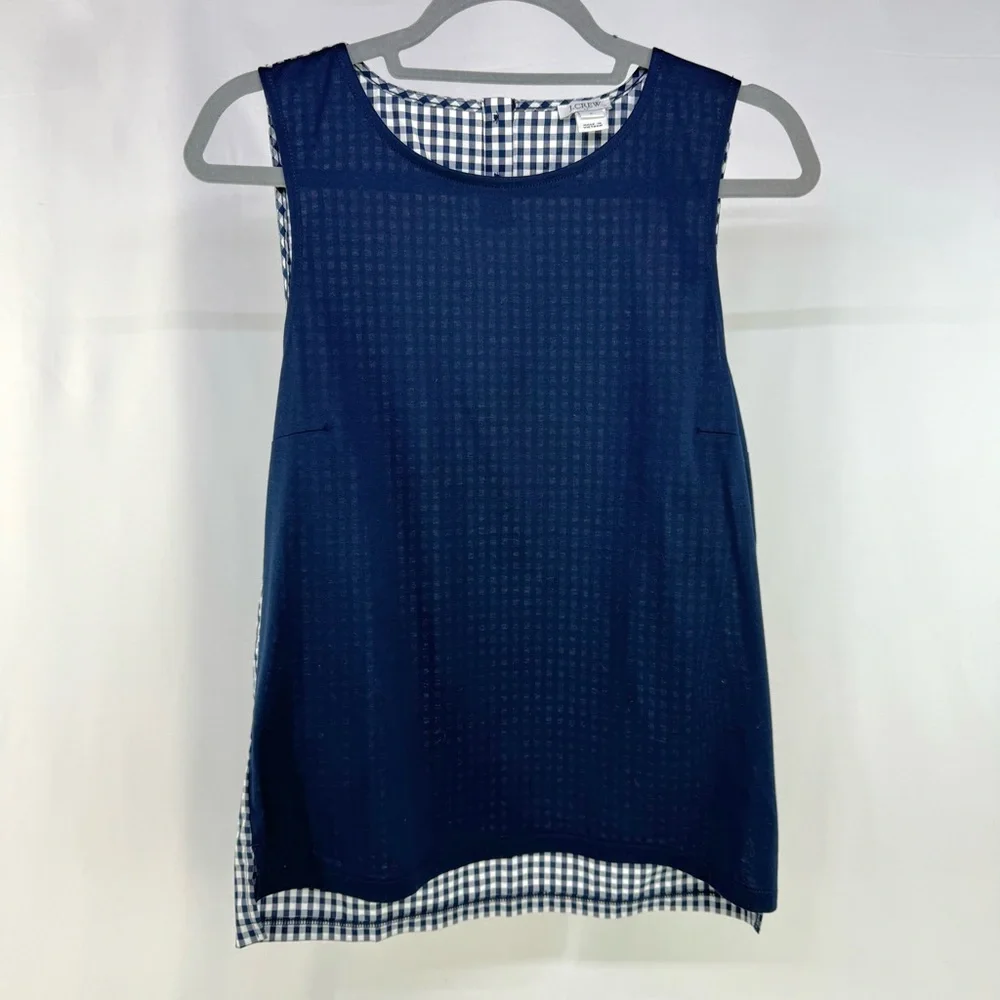 NEW J. Crew cotton contrast terry gingham navy blue shell tank top size small - Picture 3 of 10